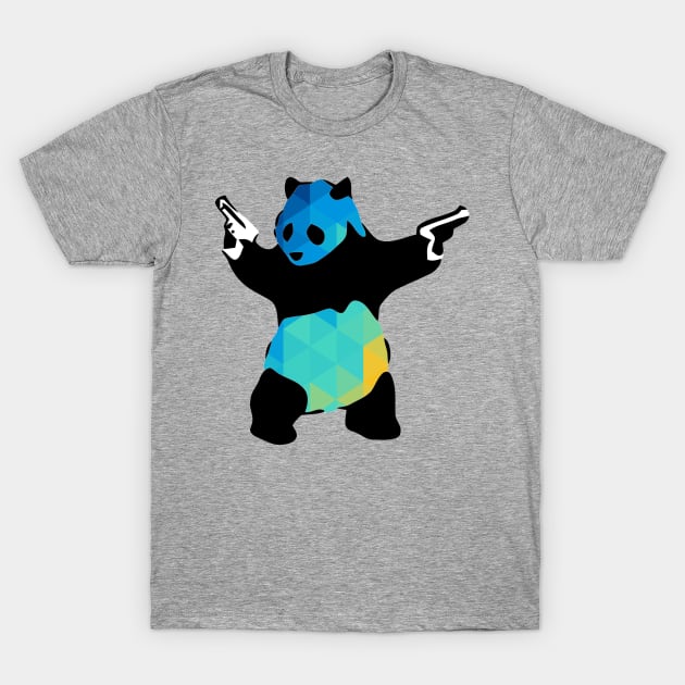 Bansky Panda Guns Abstract Polygon Multi Color Cubism T-Shirt by ericsj11